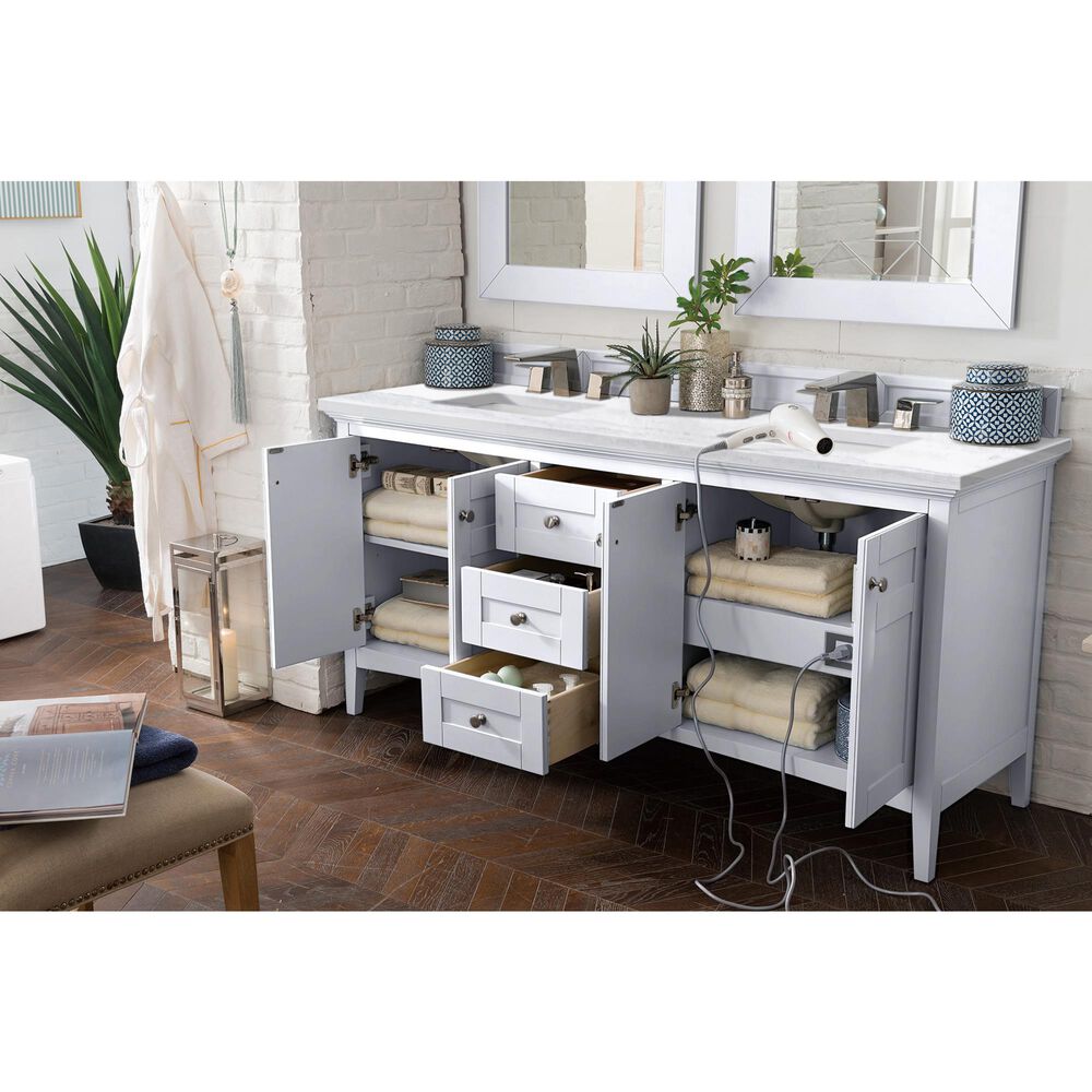 James Martin Vanities Palisades 72&quot; Double Bathroom Vanity in Bright White with 3 cm Arctic Fall Solid Surface Top and Rectangular Sinks, , large