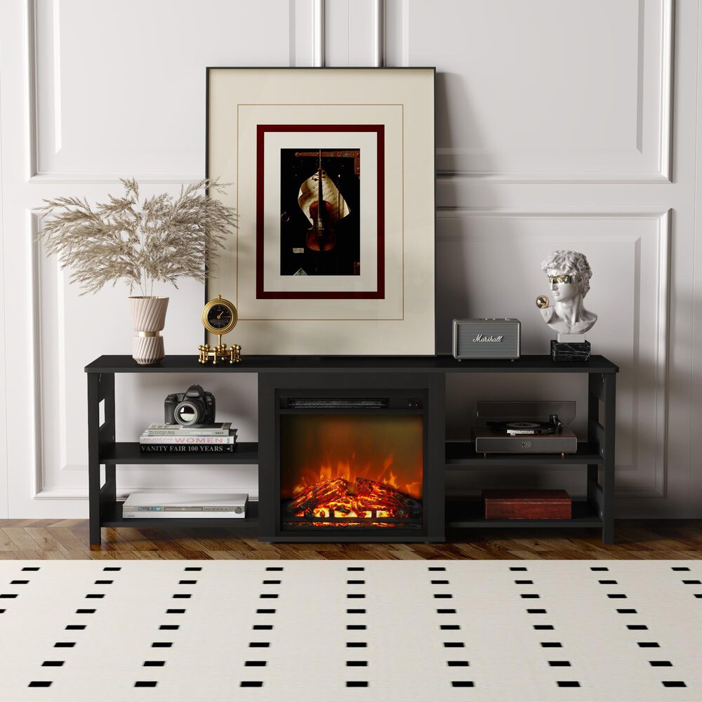 Noviland 63&quot; Fireplace TV Stand with Storage Shelves in Americano, , large