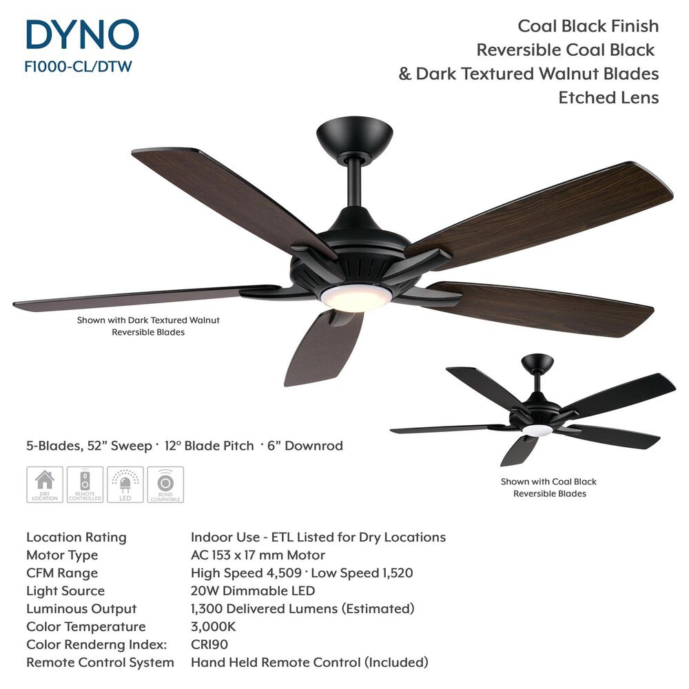 Minka-Aire Dyno 52" Ceiling Fan with Dark Walnut Blades in Coal, , large
