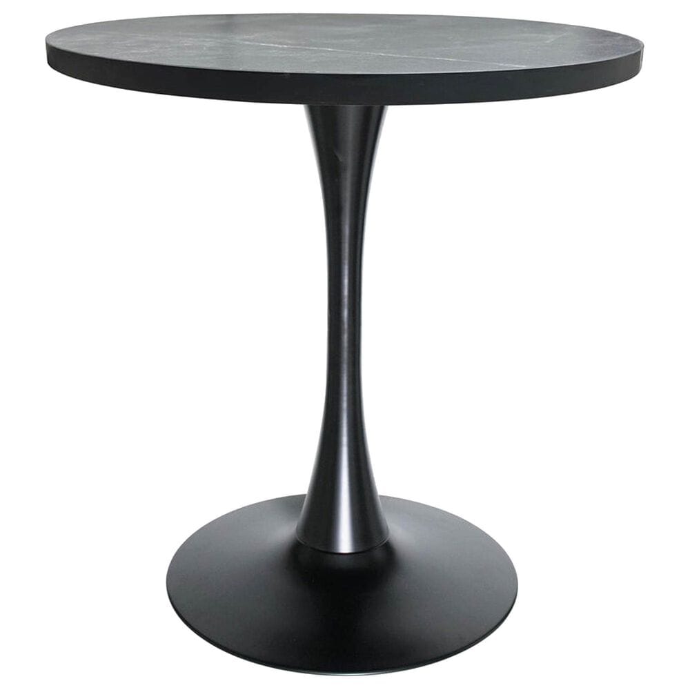 Leisuremod LeisureMod Bristol Dining table, Black Base with 27 Round Marbleized Black MDF top, , large