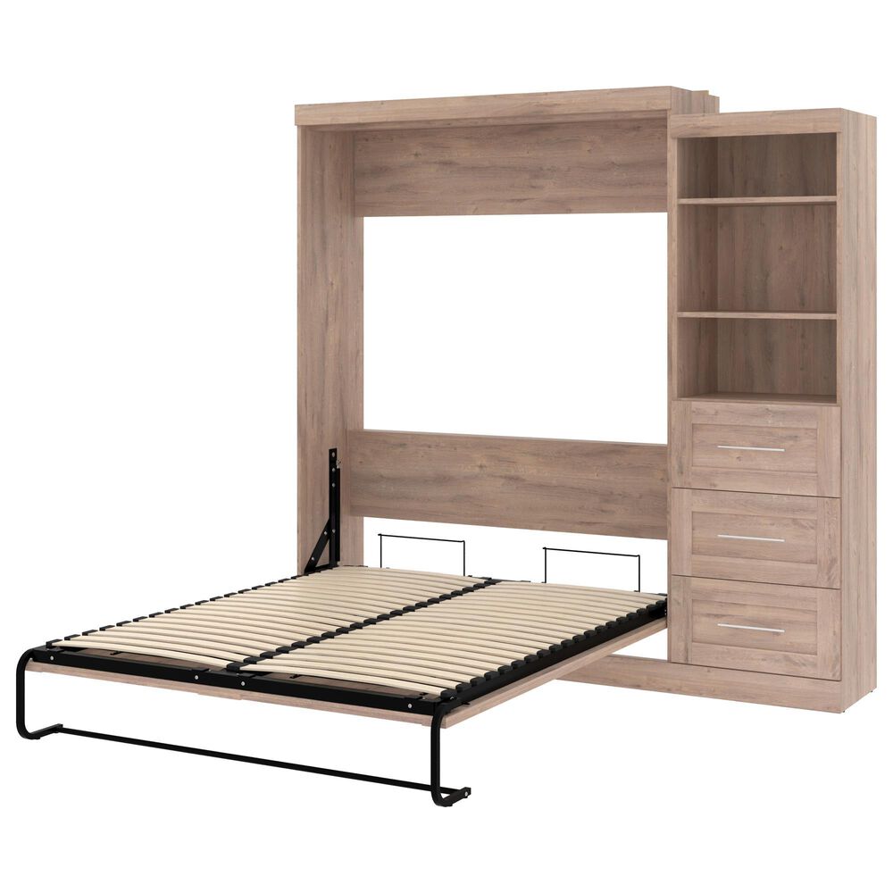Bestar Pur 89" Queen Murphy Storage Bed with 3-Drawer in Rustic Brown, , large