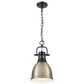 Golden Lighting Duncan 1-Light Small Pendant with Chain and Aged Brass Shade in Matte Black, , large