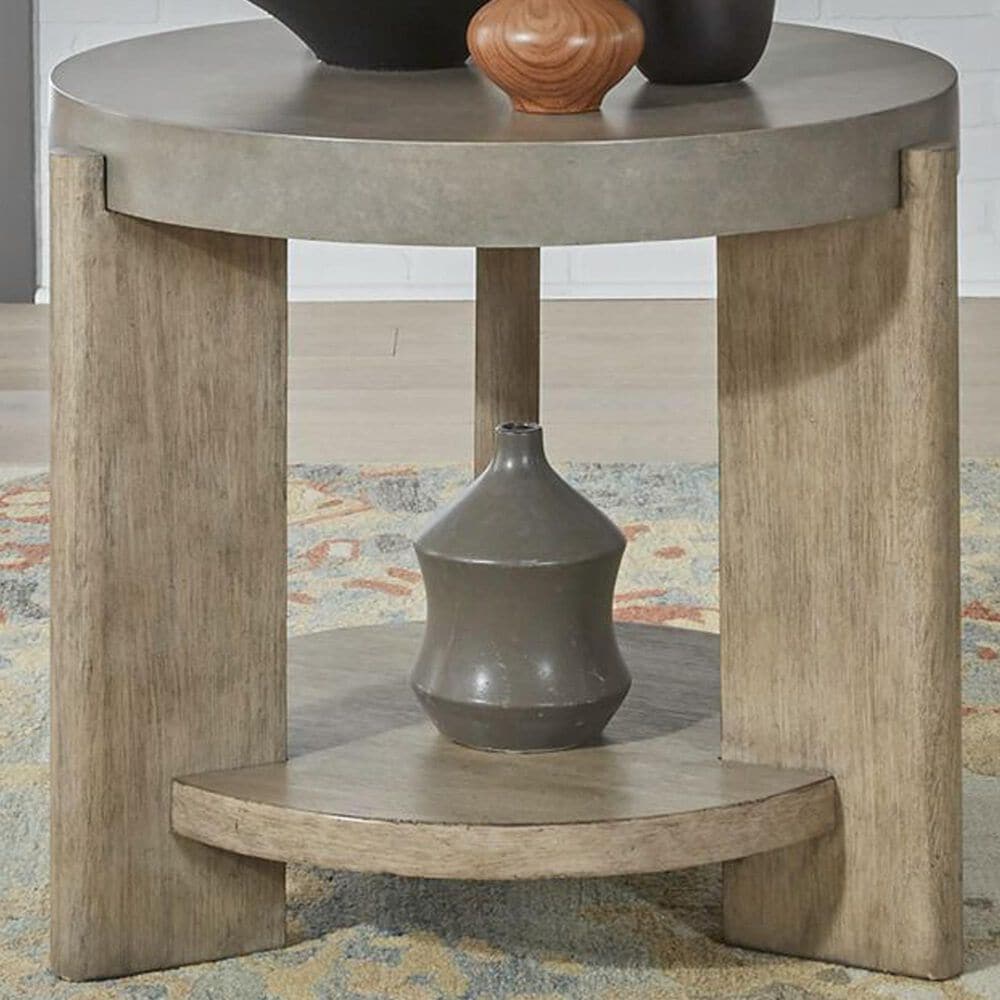 Belle Furnishings Affinity Round End Table in Dusty Taupe and Concrete, , large