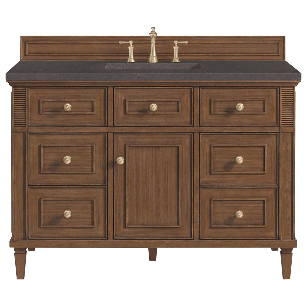 James Martin Vanities Lorelai 48&quot; Single Vanity in Mid-Century Walnut with 3 cm Charcoal Soapstone Quartz Top, , large