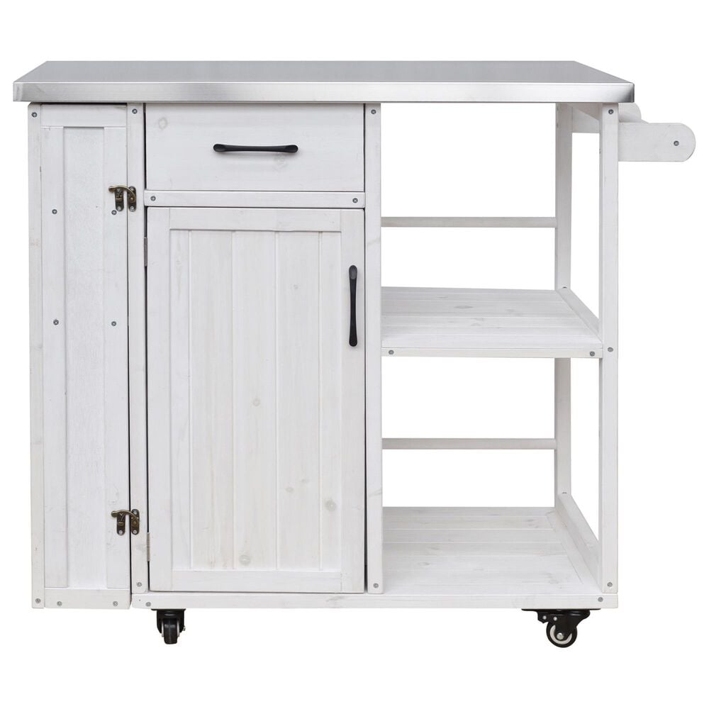 Hearth and Haven Outdoor Kitchen Island Cart with Stainless Steel Top, Towel and Spice Racks in White, , large