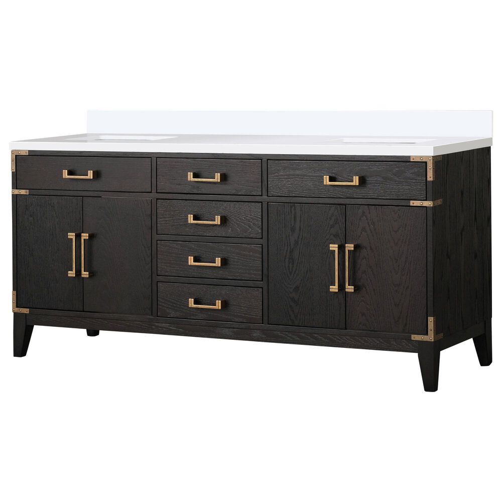 Lexora Home Laurel 72" Double Bathroom Vanity in Black Oak with White Cultured Marble Top and Rectangular Sinks, , large