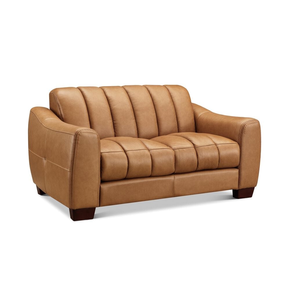 Hydeline Bayeun Leather Stationary Loveseat in Chico Cinnamon, , large