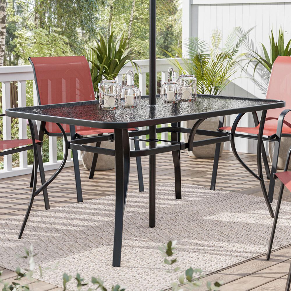 Furniture of America Roan Outdoor Dining Table with Umbrella Hole in Black - Table Only, , large