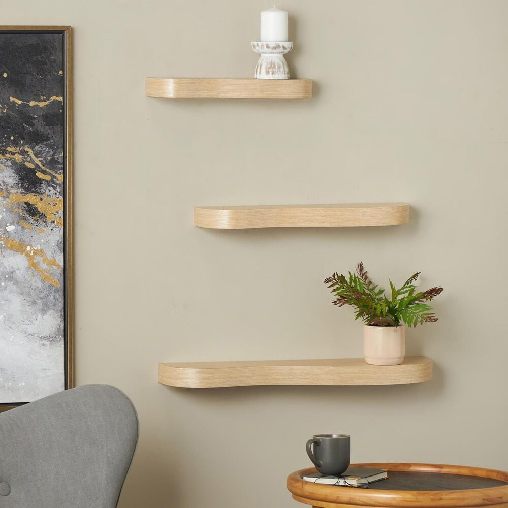 Maple and Jade 3-Piece Handmade Wall Shelf Set in Light Brown, , large