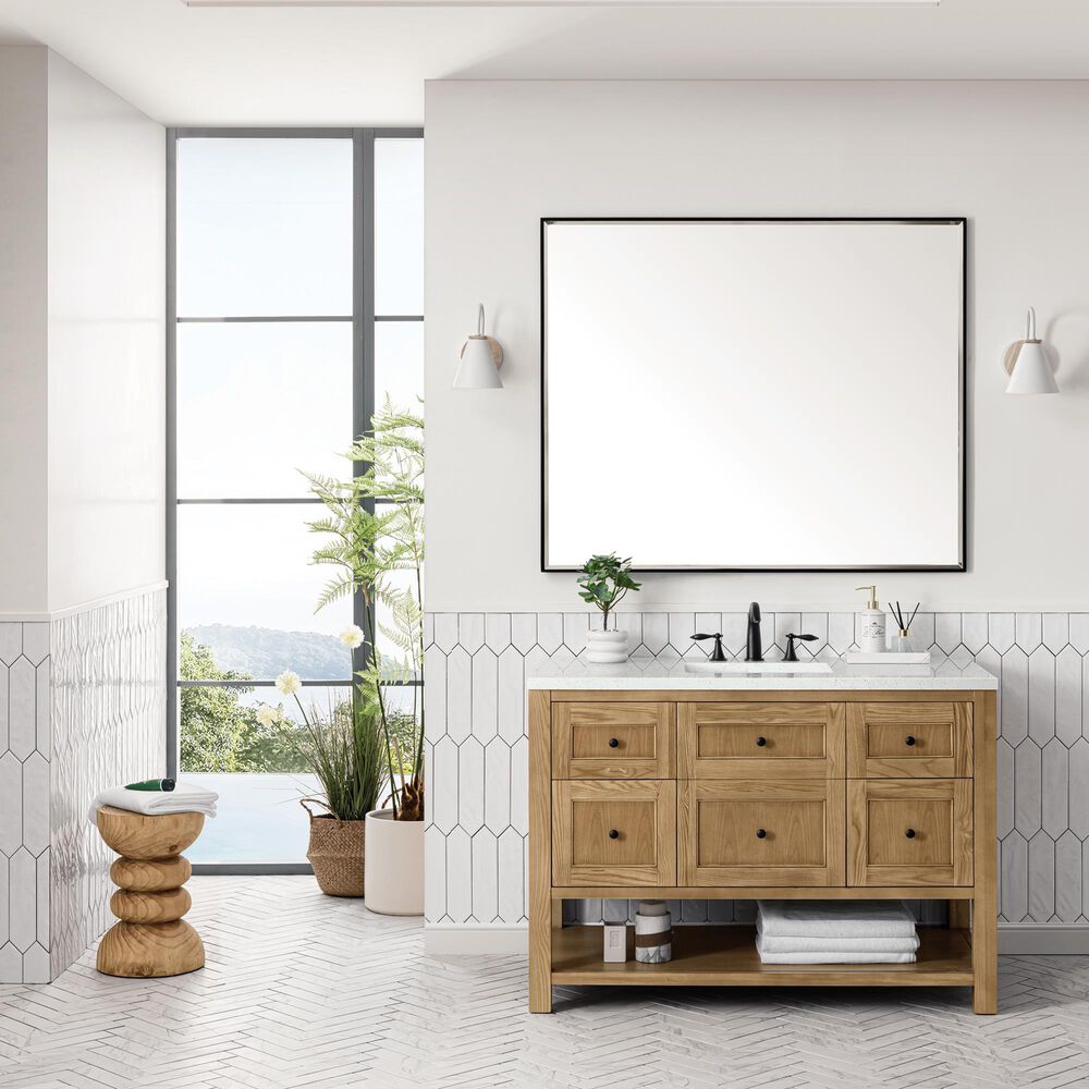 James Martin Vanities Breckenridge 48&quot; Single Bathroom Vanity in Light Natural Oak with 3 cm Lime Delight Quartz Top and Rectangular Sink, , large