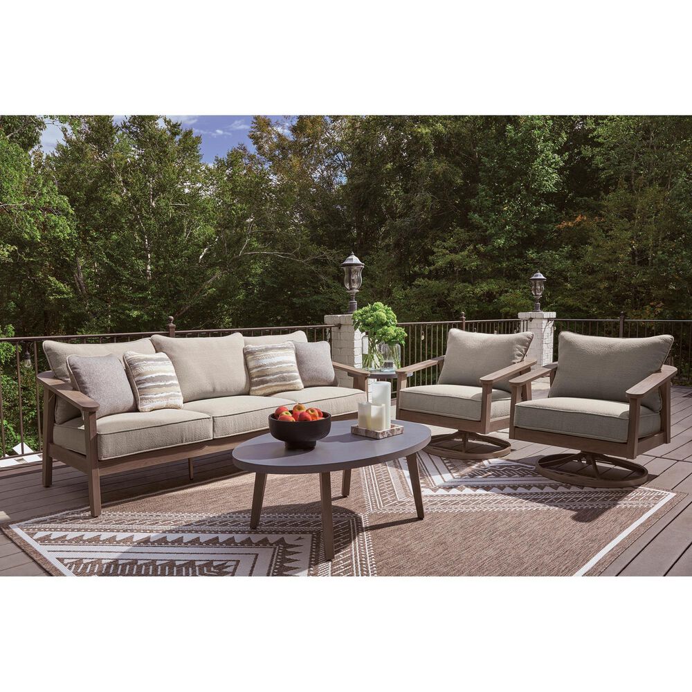 Ashley Harmony Headlands Outdoor Sofa with Cushion in Natural and Gray, , large