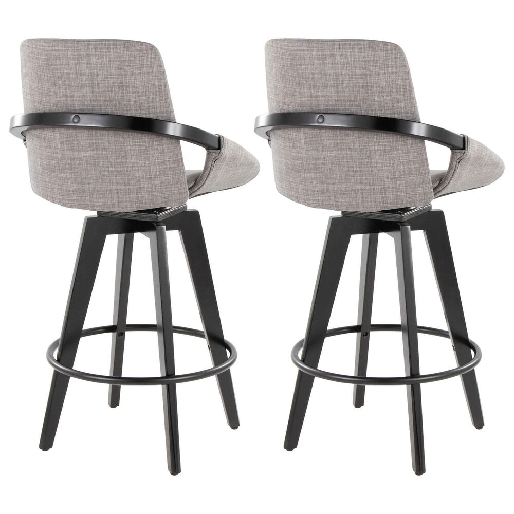 LumiSource Cosmo 26" Swivel Counter Stool with Grey Upholstery in Black (Set of 2), , large
