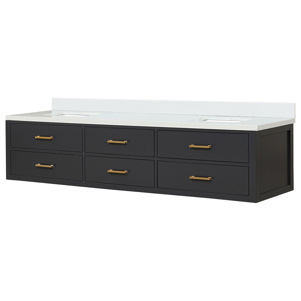 Lexora Home Castor 84&quot; Double Bathroom Vanity in Black with 2 cm White Cultured Marble Top and Rectangular Sinks, , large