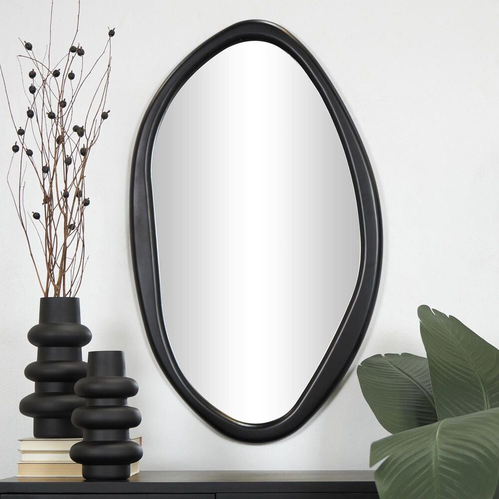 Maple and Jade Oval Wooden Wall Mirror in Black, , large