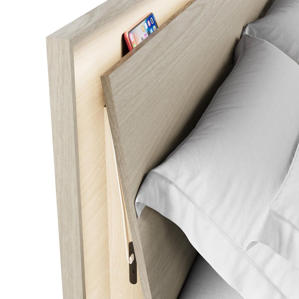BDI Kava Queen Platform Bed in Washed Oak with Lighting and USB Ports, , large