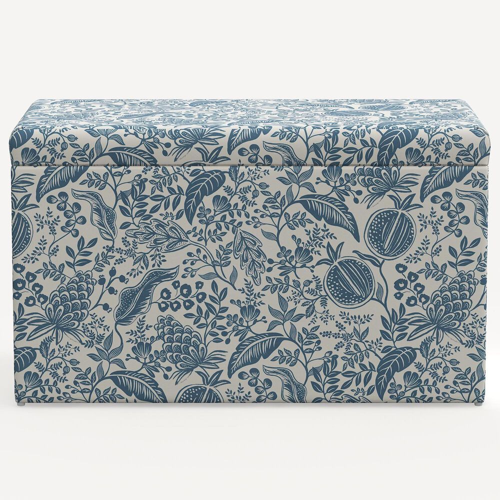 Rifle Paper Co Crafted by Cloth and Company Willie Storage Bench in Peacock Blue/White, , large