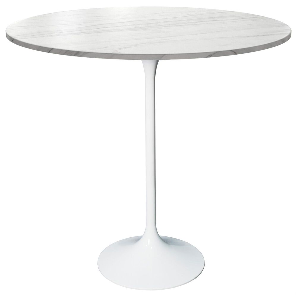 Leisuremod Verve 36" Round Bar Height Dining Table with Sintered Stone Top in White - Table Only, , large