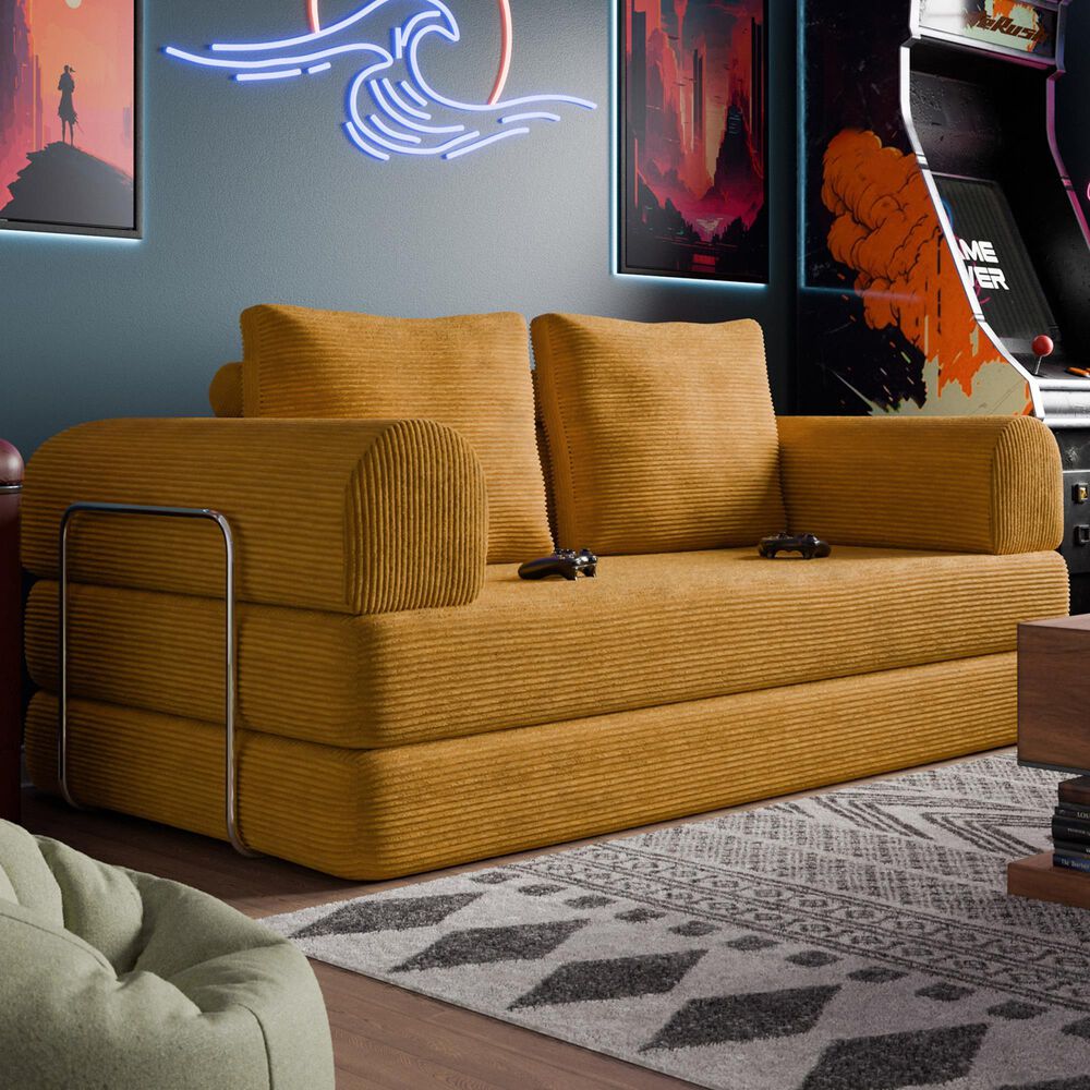 Furniture of America Ellis Stationary Modular Customizable Space-Saving Sofa in Yellow, , large