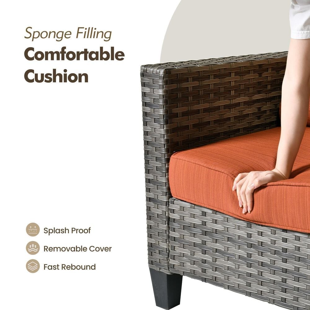 HOMLUX 3-Piece Modular Outdoor Sofa Set with Two Ottomans in Orange, , large