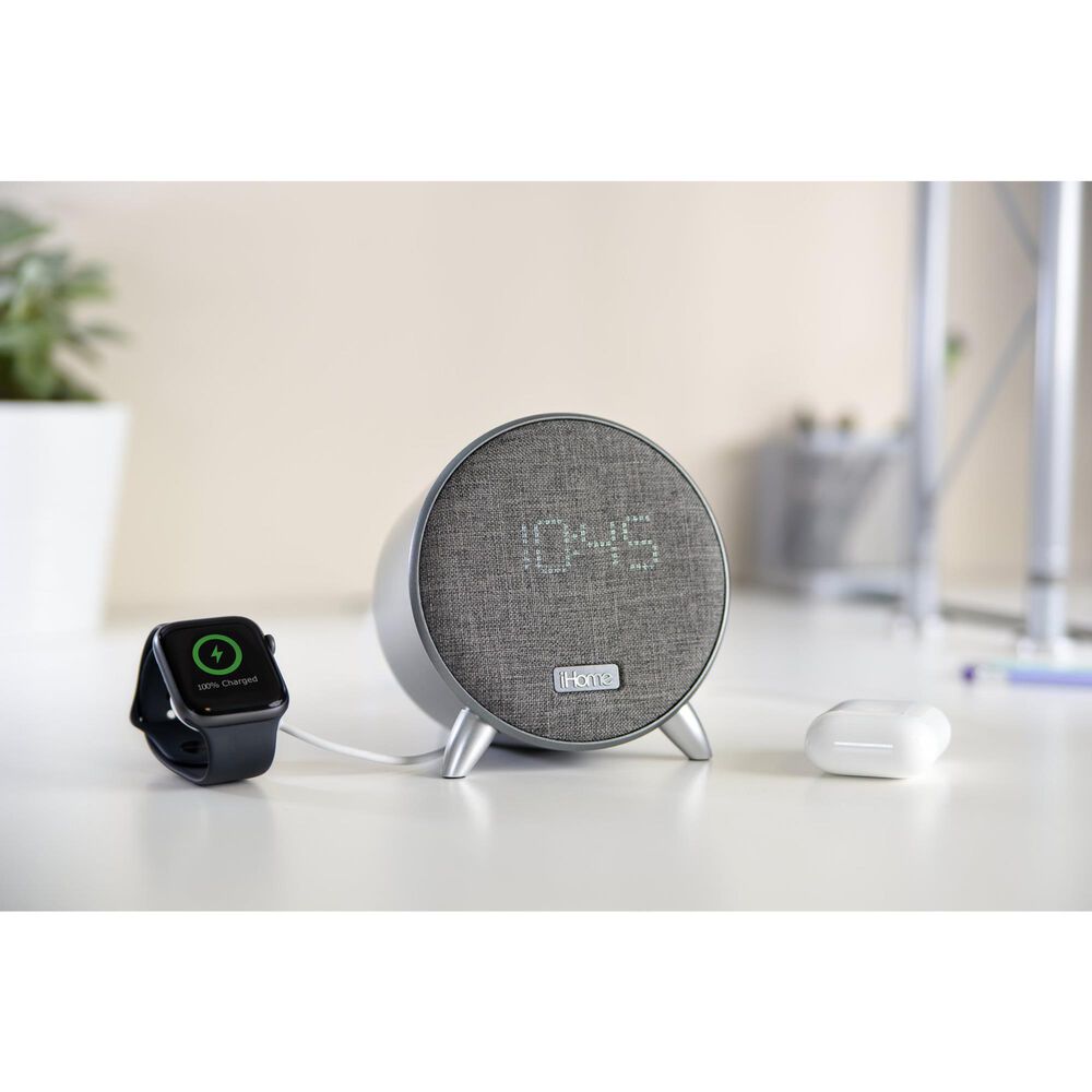 iHome Bluetooth Alarm Clock with Dual USB Charging and Ambient Light in Grey, , large