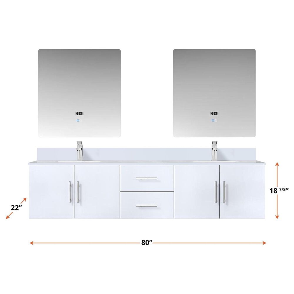 Lexora Home Geneva 80&quot; Double Bathroom Vanity in Glossy White with 2 cm White Quartz Top and Rectangular Sinks, , large