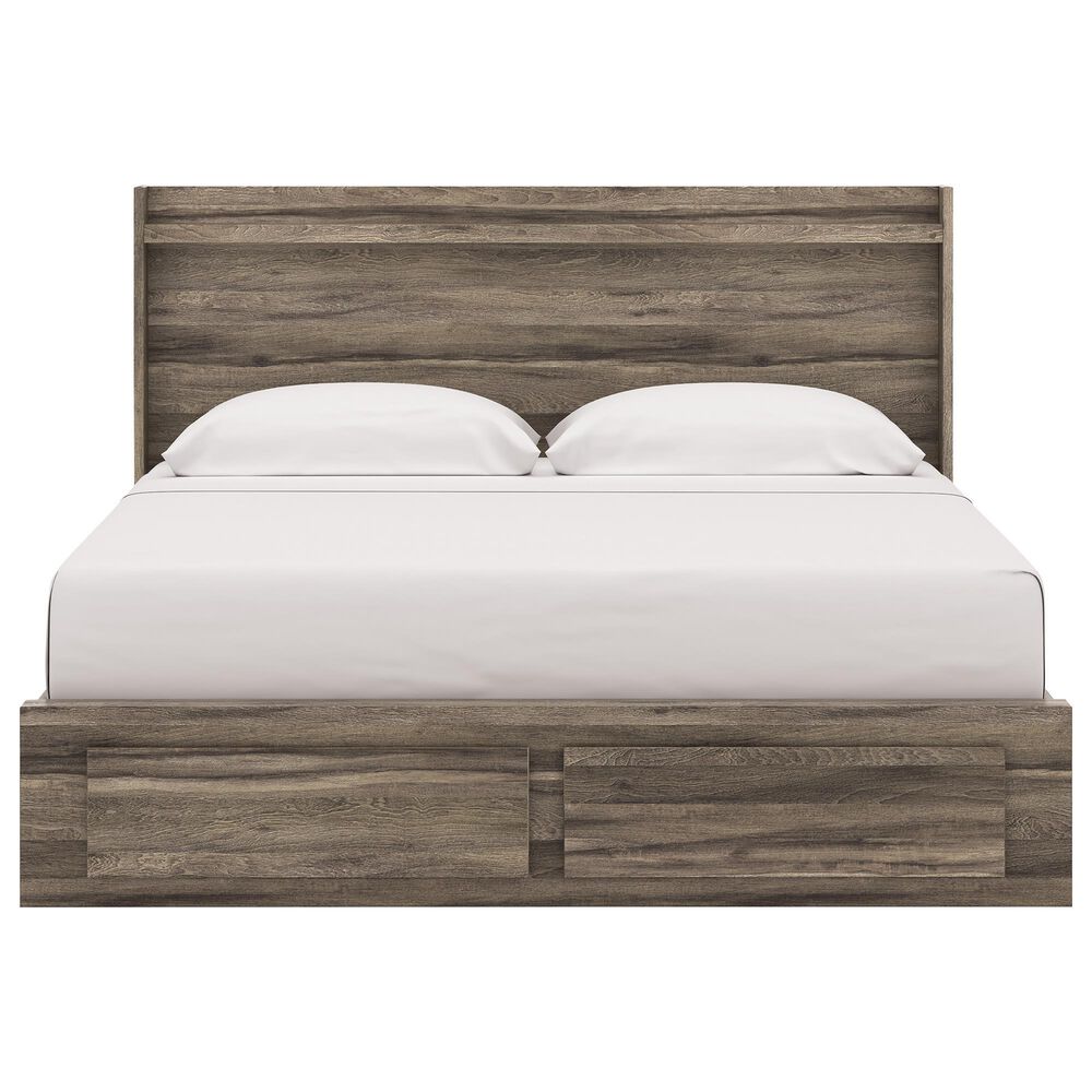Ashley Elbrim King Bed with Footboard Storage in Weathered Brown, , large