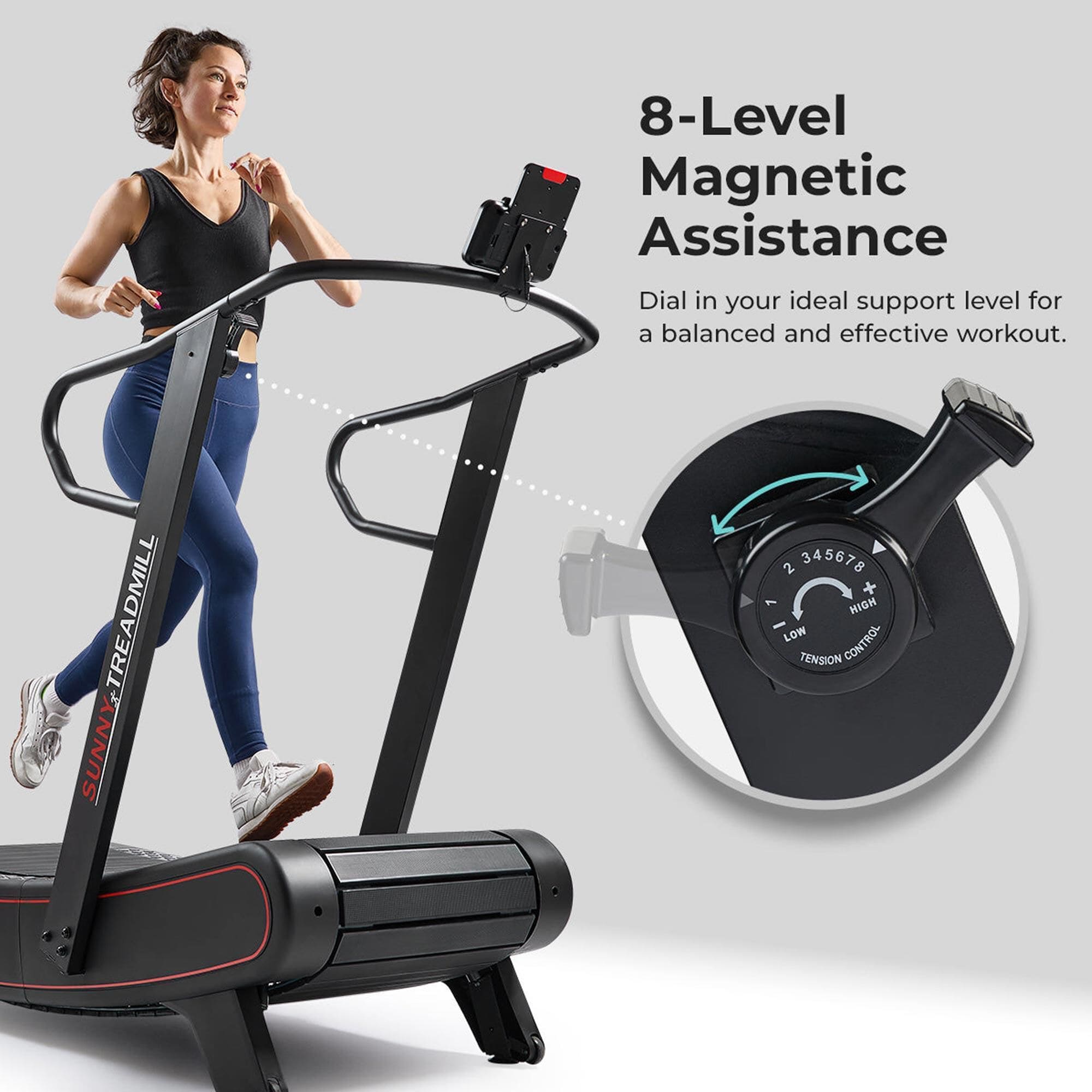 Sunny Health & Fitness Smart Manual Folding Treadmill in Black and Red