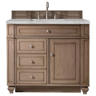 James Martin Vanities Bristol 36" Single Bathroom Vanity in Whitewashed Walnut with 3 cm Victorian Silver Quartz Top and Rectangular Sink, , large
