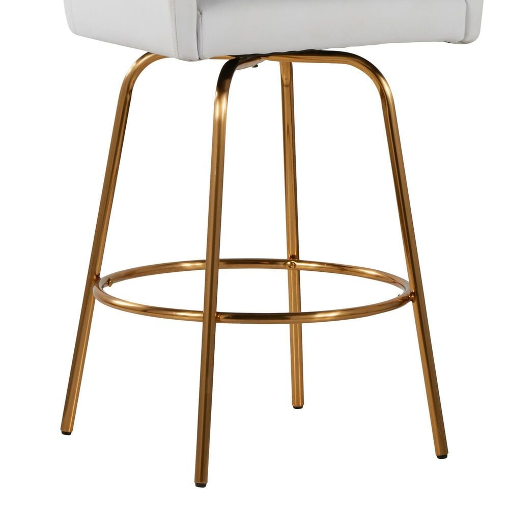 LumiSource Hannah Swivel Counter Stool with White Faux Leather Upholstery in Gold (Set of 2), , large