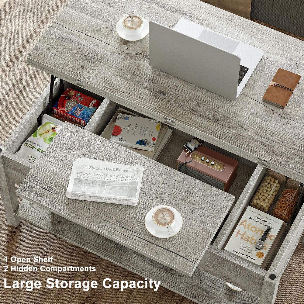 HOMLUX Lift Top Coffee Table in Light Grey, , large