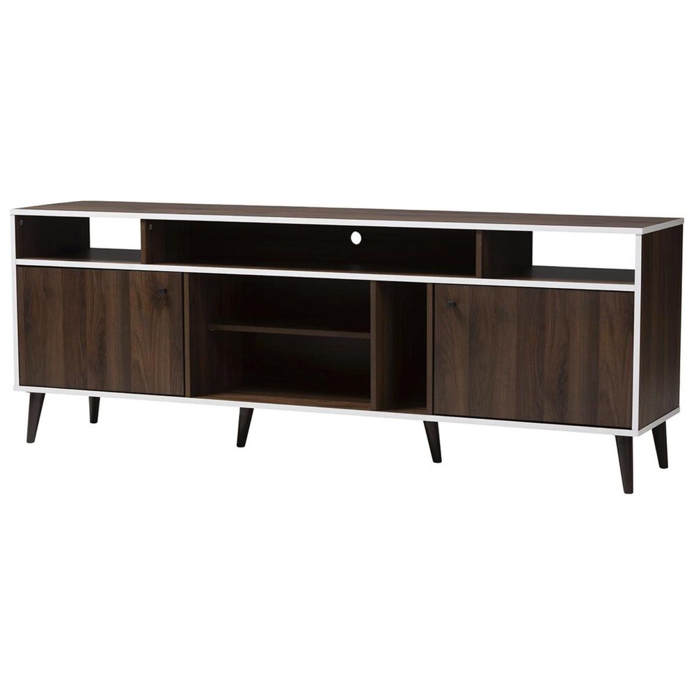Baxton Studio Marion 71" TV Stand in Walnut Brown and White, , large