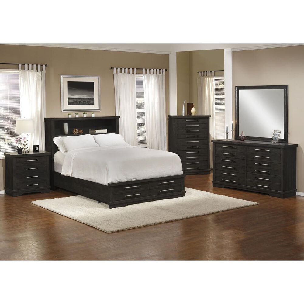 Martin Svensson Home Waterfront 4 Piece King Bookcase Storage Bedroom Set in Grey, , large