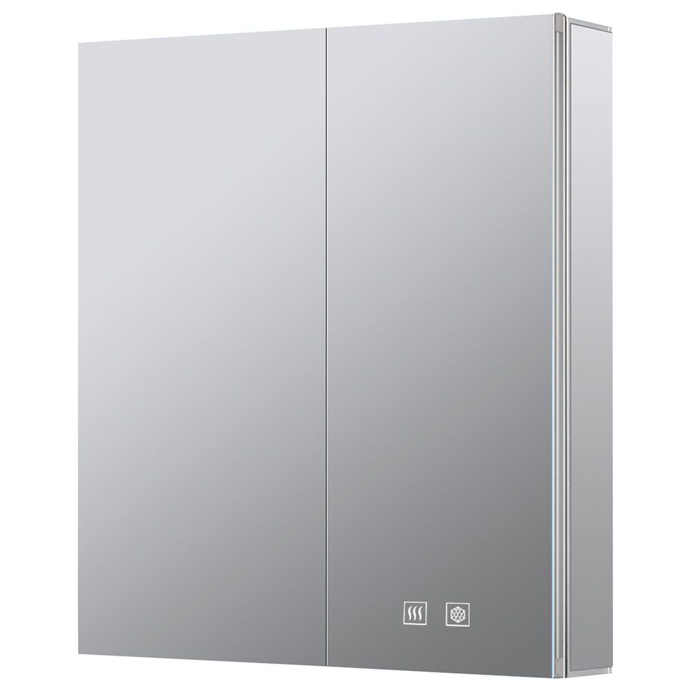 Lexora Home Corsica 24" x 28" LED Mirror Medicine Cabinet with Defogger in Aluminium, , large