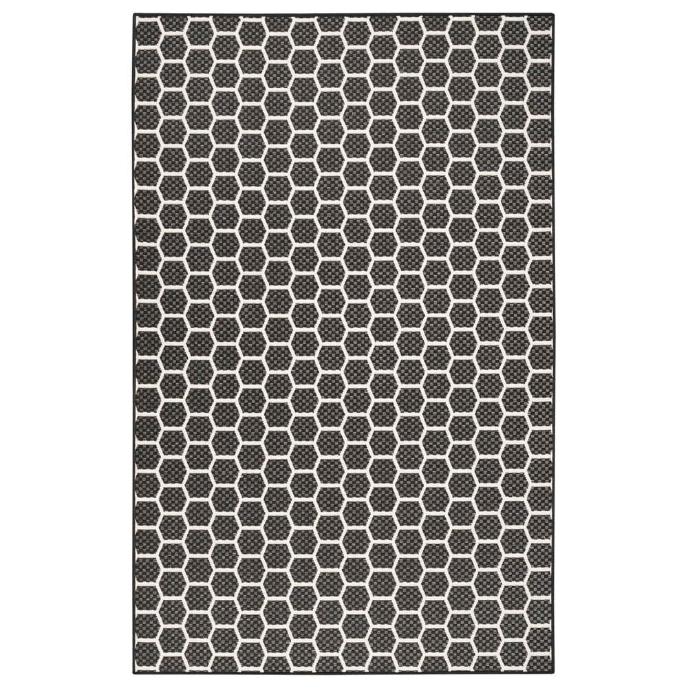Nourison Twist Reversible 5" x 7" Black Indoor/Outdoor Area Rug, , large