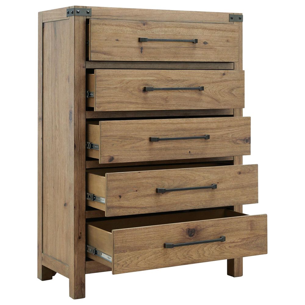 Millenium Ridgester Queen Panel Bed with Dresser, Chest and Two Nightstands in Light Brown with USB Ports, , large