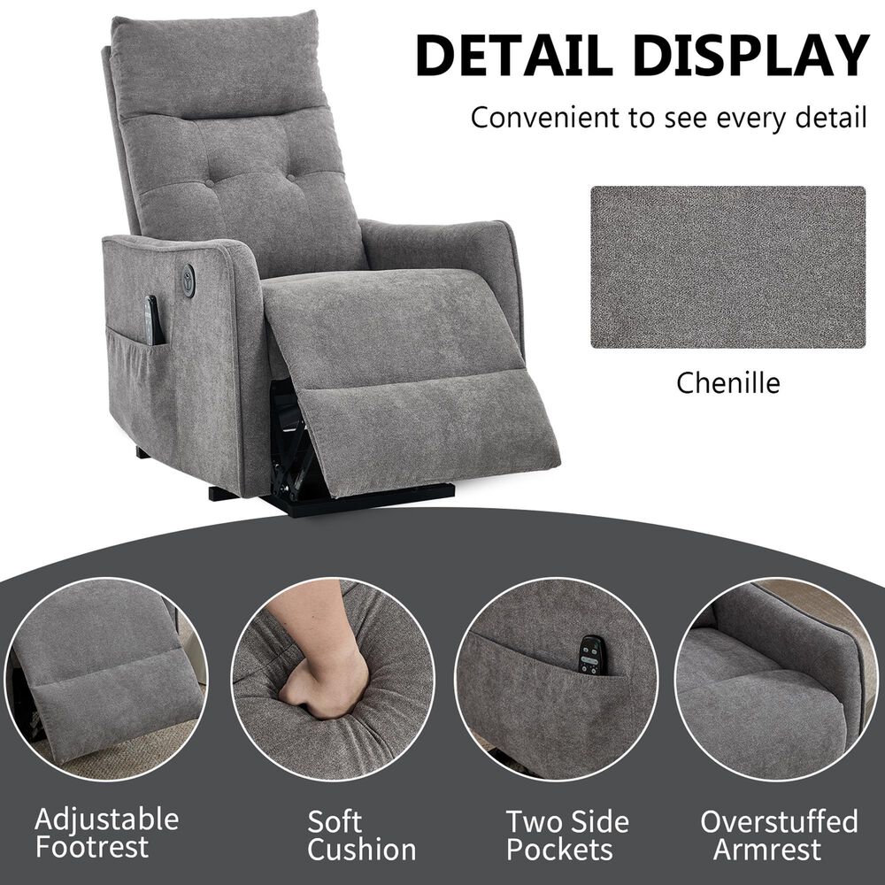 Hearth and Haven Power Lift Recliner in Light Gray, , large