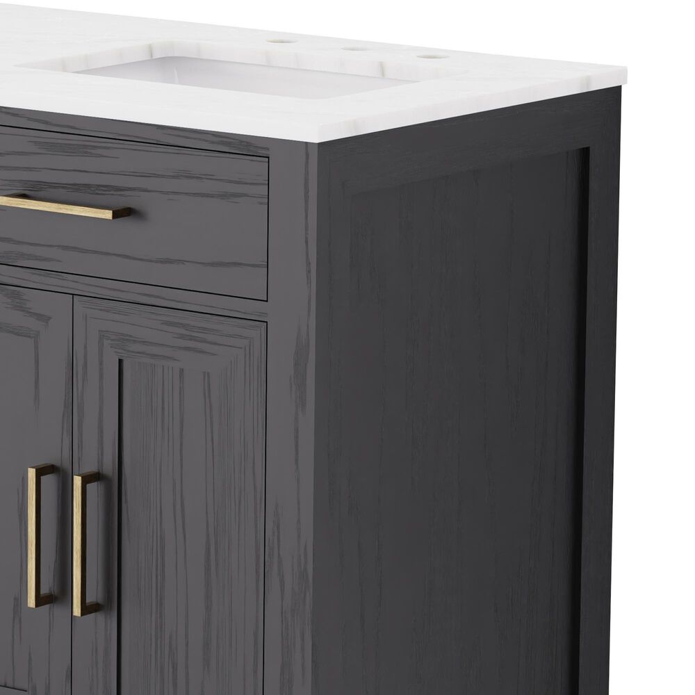Lexora Home Abbey 60&quot; Double Bathroom Vanity in Black Oak with 2 cm White Carrara Marble Top and Rectangular Sinks, , large