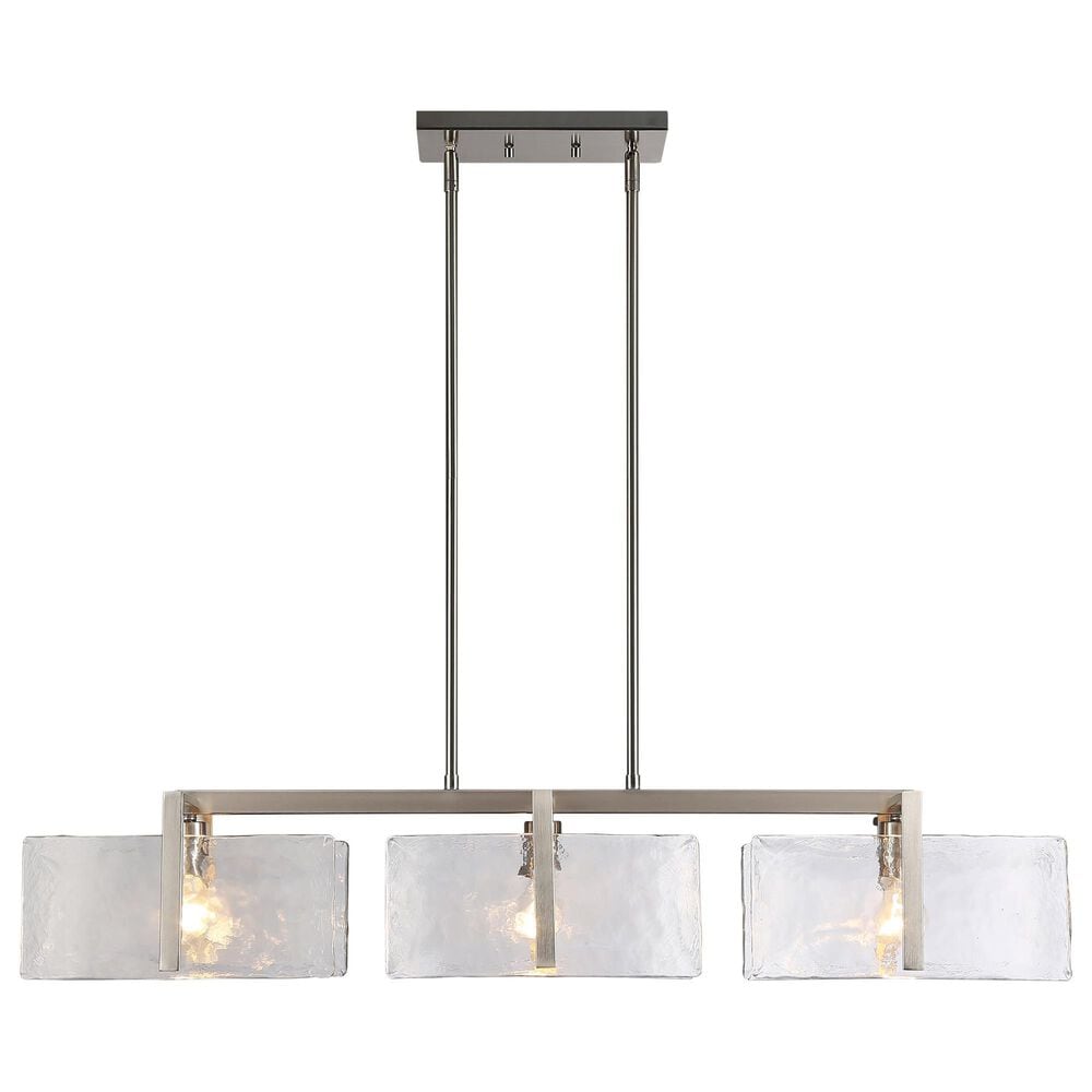 Golden Lighting Aenon 3-Light Wide Linear Pendant with Hammered Water Glass Shade in Pewter, , large