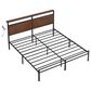 HOMLUX Industrial King Platform Bed with LED Headboard and Charging Station in Rustic Brown, , large