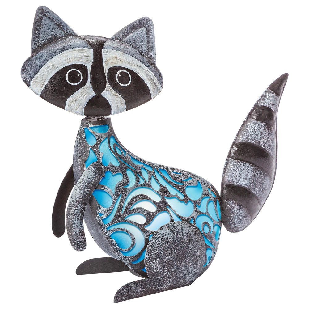 The Gerson Company 15.35" Solar Lighted Garden Raccoon in Gray, Black and White, , large
