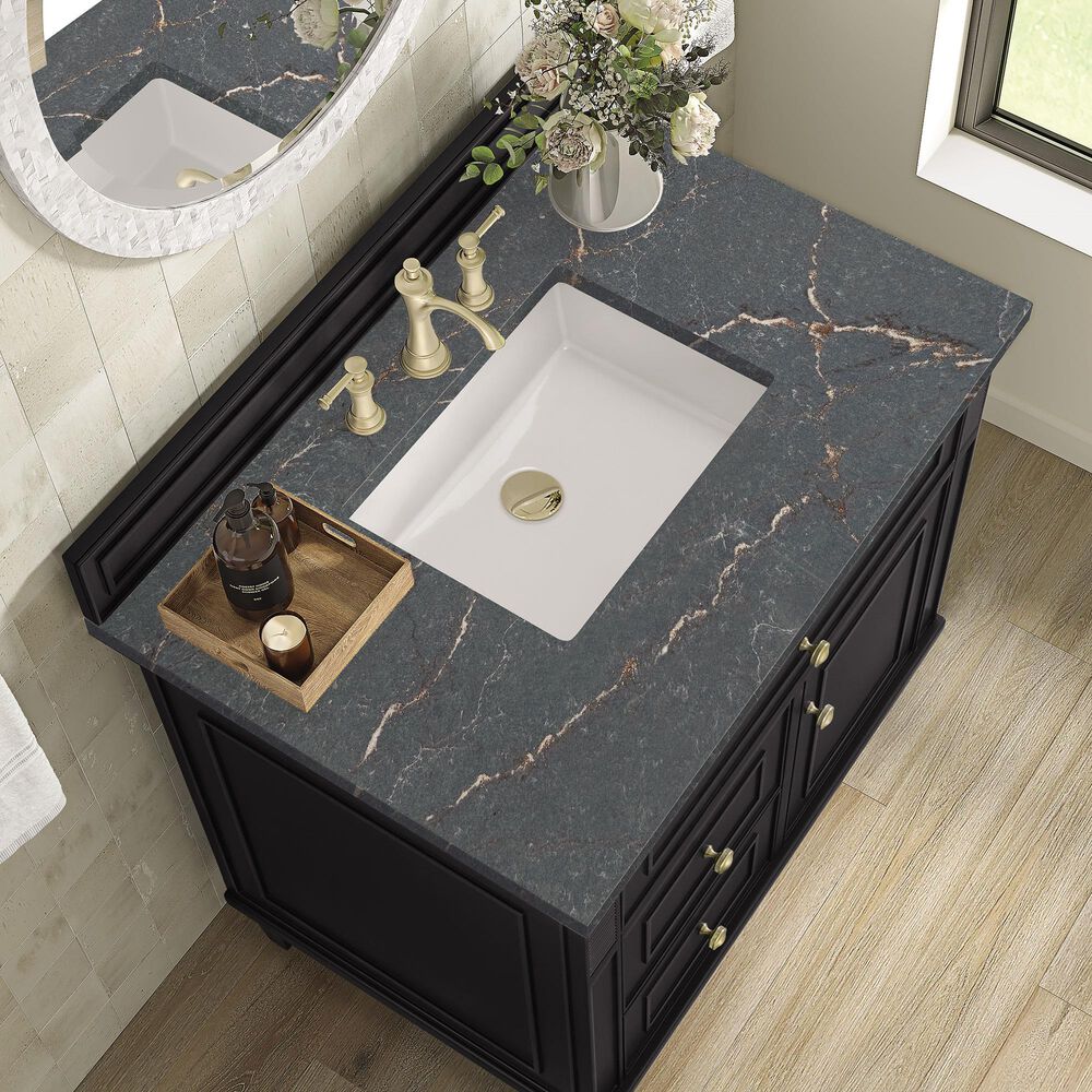 James Martin Vanities Lorelai 36&quot; Single Vanity in Black Onyx with 3 cm Parisien Bleu Quartz Top, , large