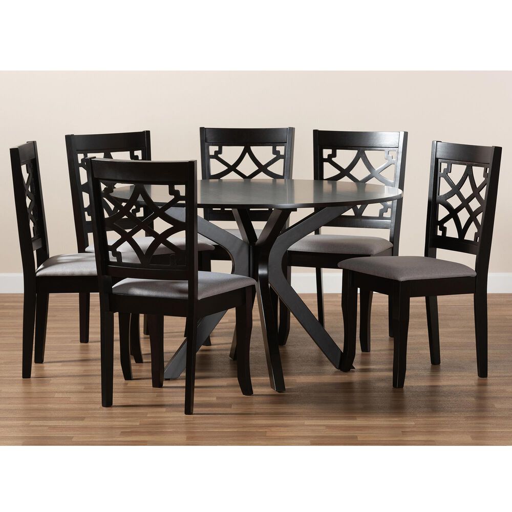 Baxton Studio Elena 7-Piece Dining Set in Grey/Dark Brown, , large