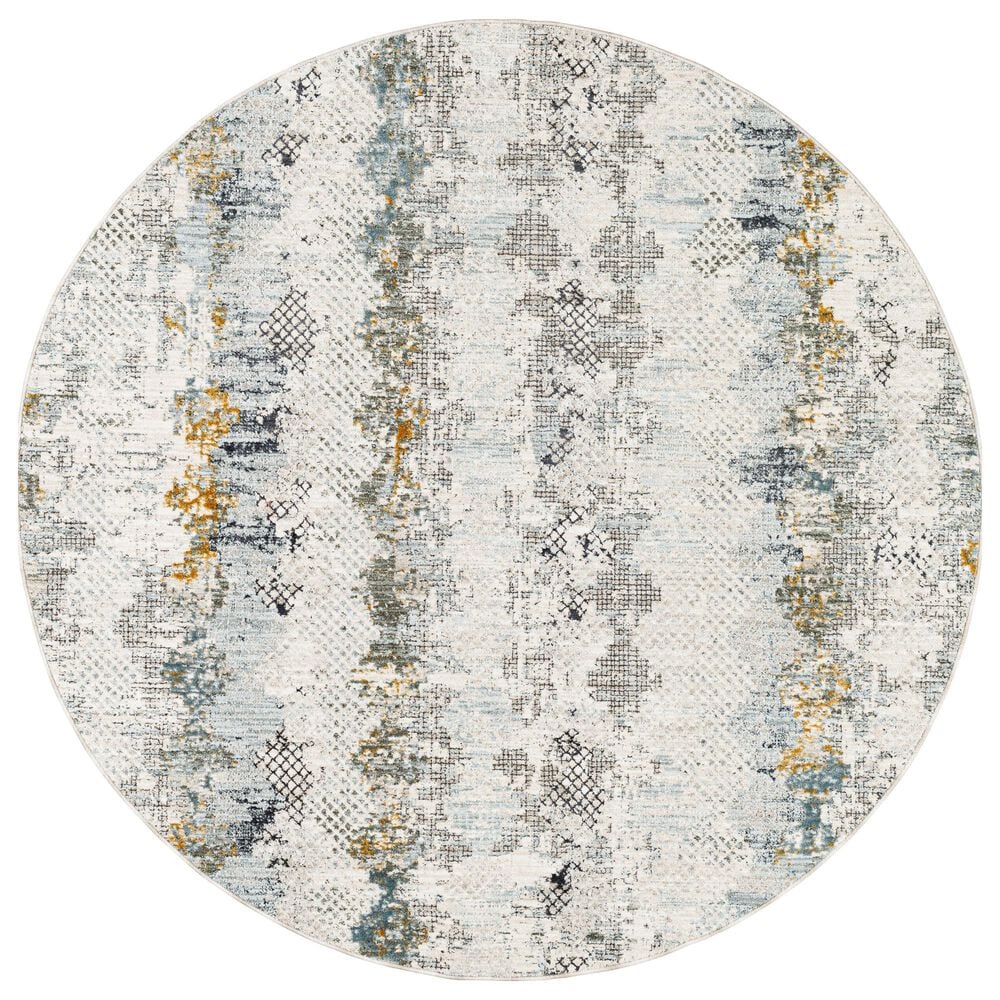 Surya Dresden Off-White, Taupe, Dusty Sage, Ink Blue, Light Gray and Deep Teal 7&#39;10&quot; Round Area Rug, , large