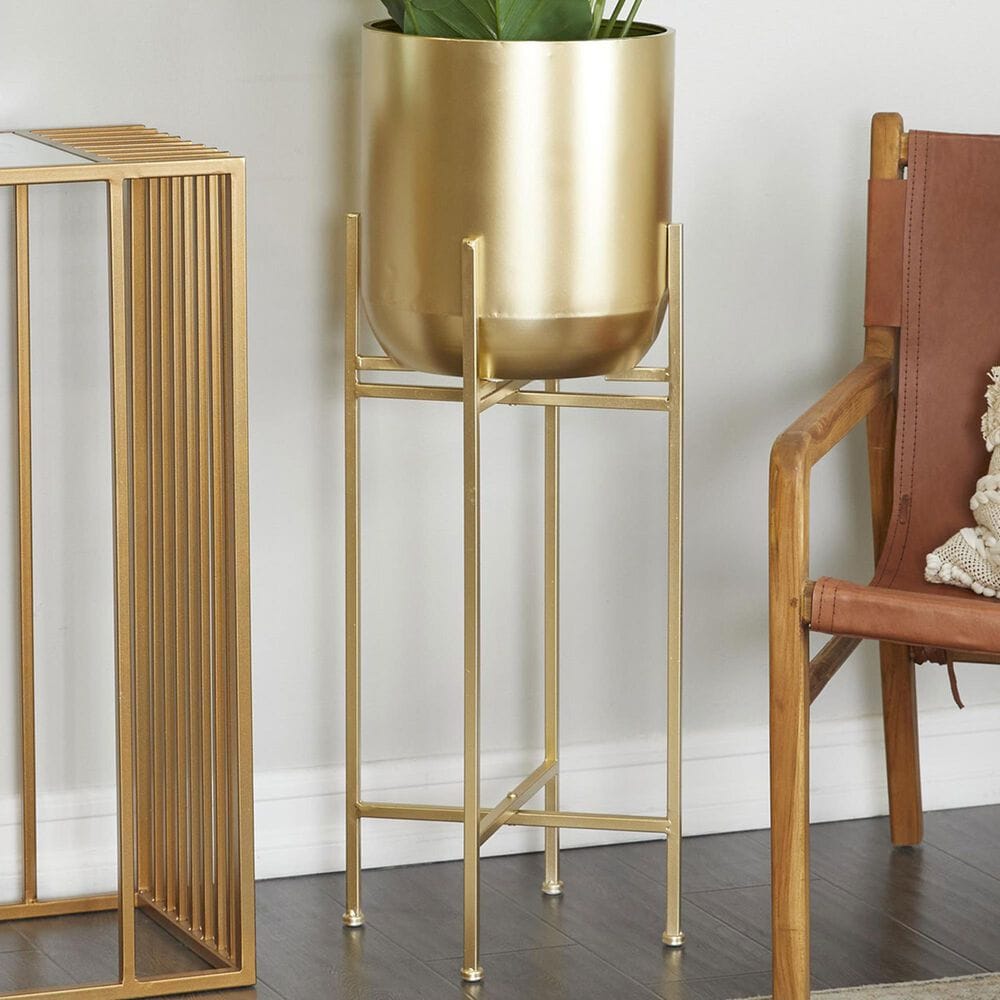 Maple and Jade 36&quot; Dome Planter with Removable Stand in Satin Gold, , large