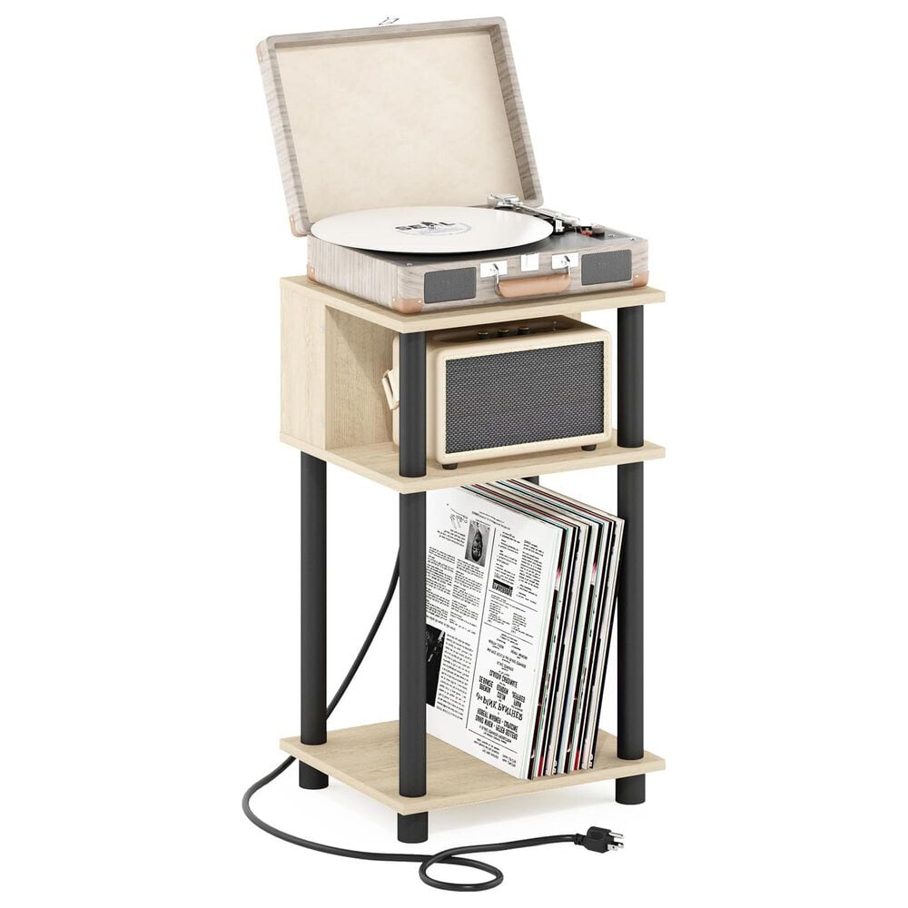 HOMLUX 3-Tier Turn-N-Tube End Table in Bauhaus Oak and Black, , large