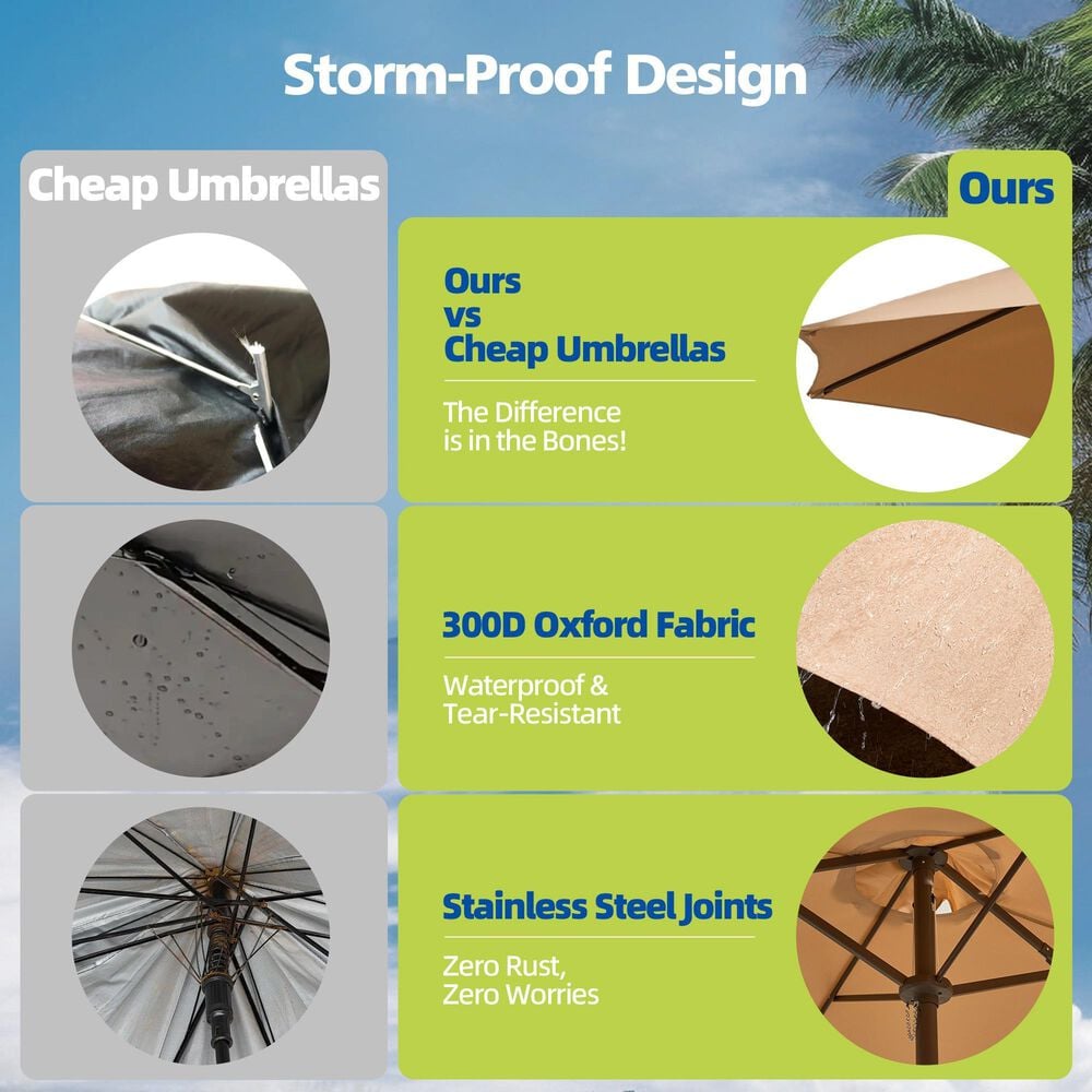 HOMLUX 2-Piece 14.5 ft Patio Umbrella with All-weather Rattan Rectangular Coffee Table Outdoor Set in Khaki, , large