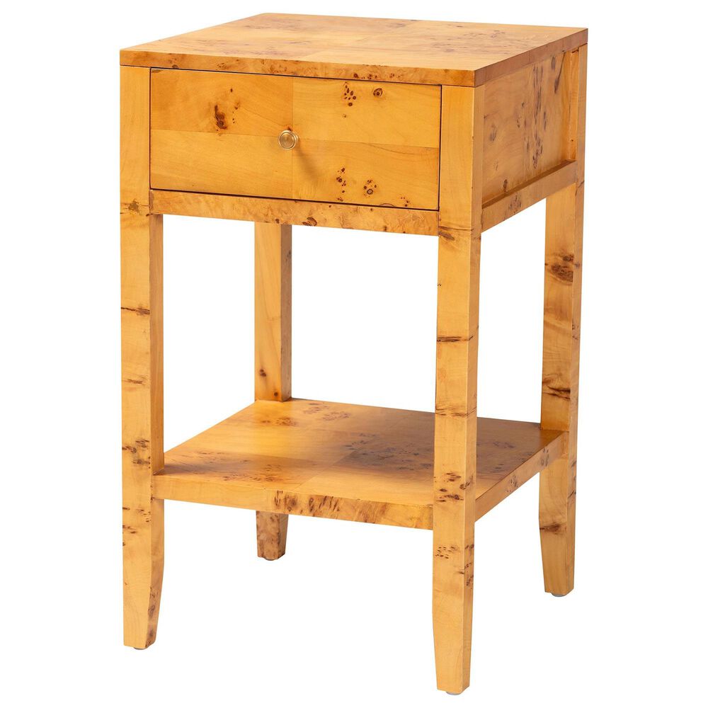 Baxton Studio Ghina 1-Drawer Nightstand in Light Mappa Burl, , large