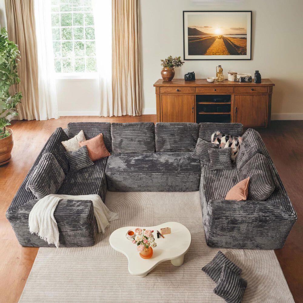 HOMLUX Modular Sectional Cloud Couch, Plush Corduroy U Shaped Sofa with Chaise, Big Comfy Couches Set in Grey, , large