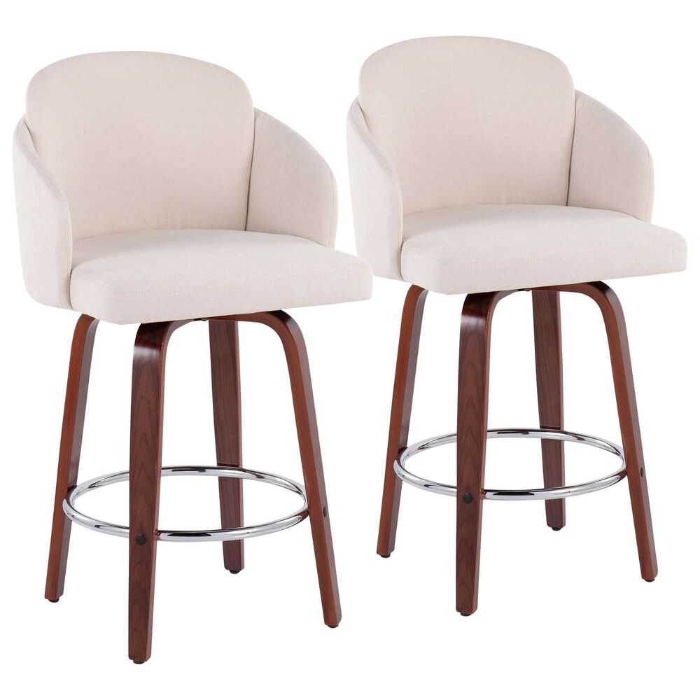 LumiSource Dahlia Swivel Counter Stool with Cream Fabric Upholstery in Walnut and Chrome (Set of 2), , large