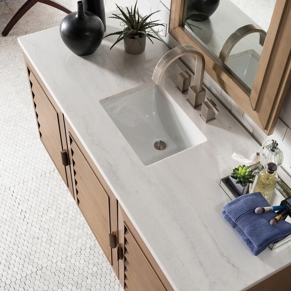 James Martin Vanities Portland 60&quot; Single Bathroom Vanity in Whitewashed Walnut with 3 cm Arctic Fall Solid Surface Top and Rectangular Sink, , large